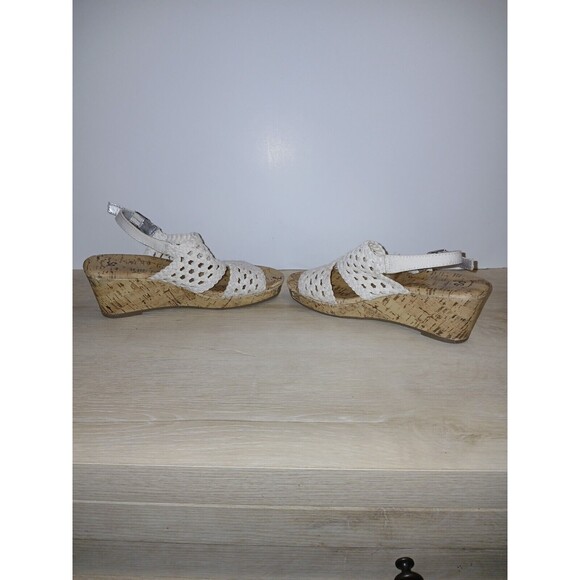 SO Adriene Cork Wedge Sandals White Woven Upper Open Toe Girls Size 3 Medium - Picture 4 of 16